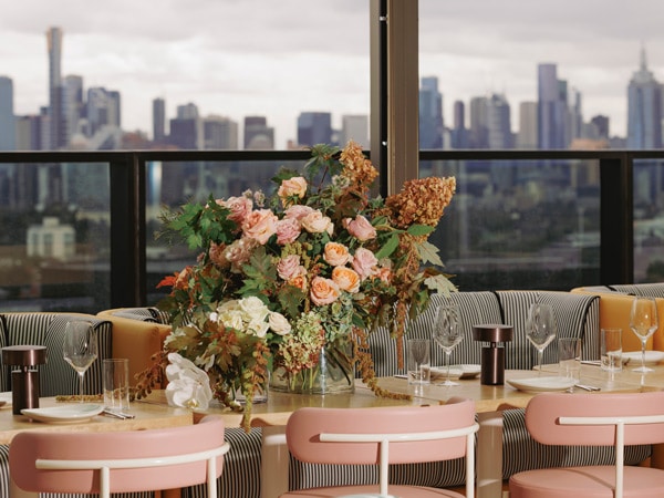 flower arrangement on the table at Beverly, Melbourne, Vic