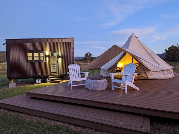 a luxe glamping setup at Broke Estate, Hunter Valley