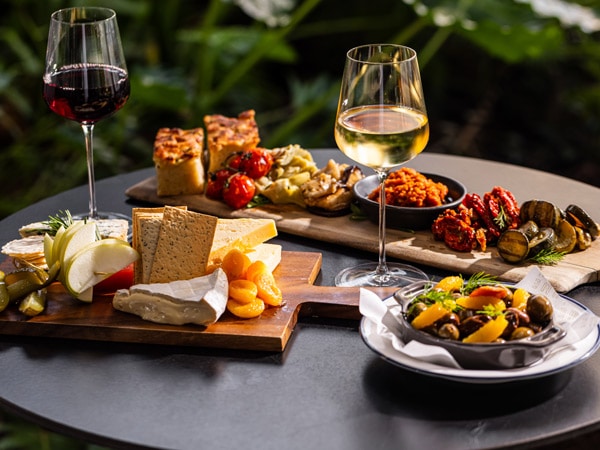food on the table at the rooftop bar in Fiume, Brisbane, Qld