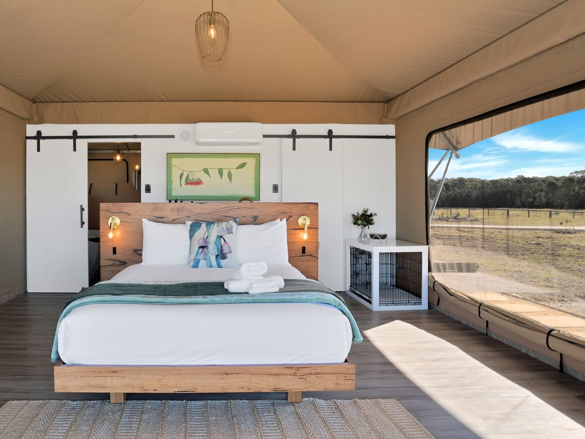 Inside the Beltree glamping tent in the Hunter Valley