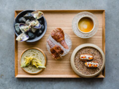 a table-top view of a sample food platter at Pipit Restaurant, Pottsville