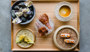 a table-top view of a sample food platter at Pipit Restaurant, Pottsville