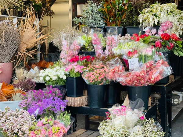 flowers on display at Newcastle Food & Flower Markets