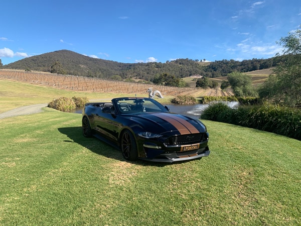 a mustang convertible at Ivanhoe Wines, Classic Tours
