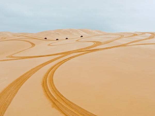curls on the golden sand dunes at Stockton Sand Dunes