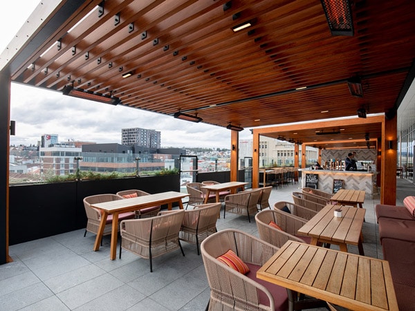 the seating area at The Deck, Hobart, Tas