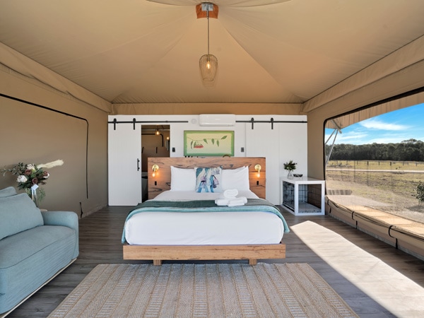 Inside the Beltree glamping tent in the Hunter Valley