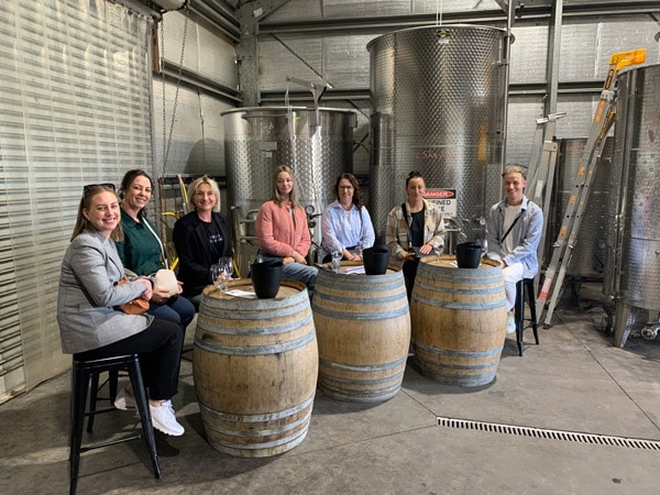 a group tasting wines at Hunter Wine Lab during the Classic Tours
