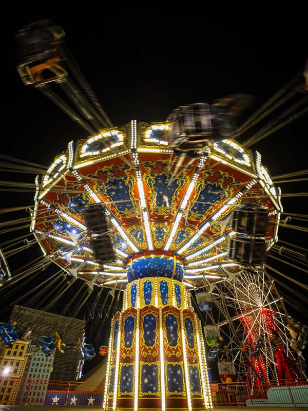 The Volare carnival ride in the Luna Park precinct during Vivid Sydney 2019.