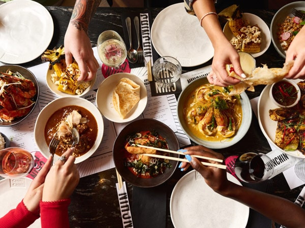 a table-top view of food on the table at Chin Chin, Surry Hills