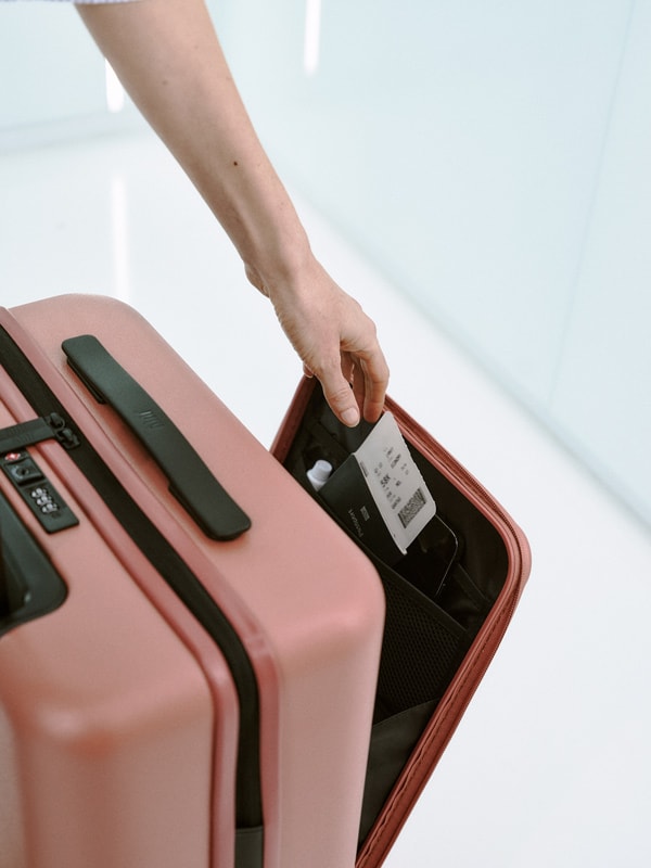 a pink luggage from July Carry On Pro