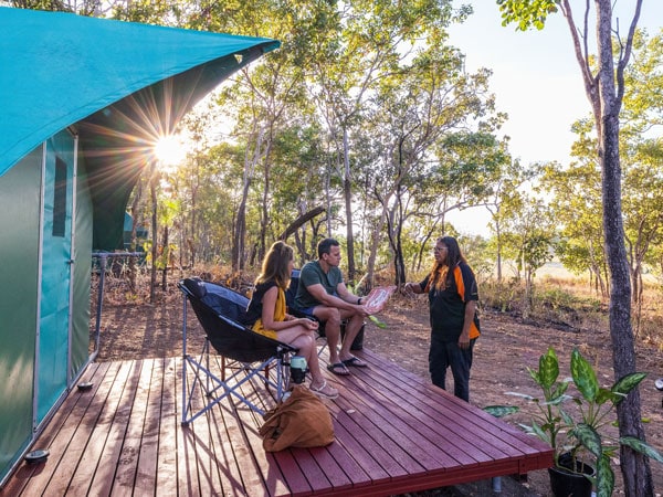 people hanging out in a Billabong Safari tent Kakadu