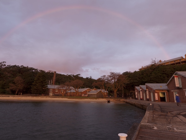 a rainbow over Quarantine Station at dusk, Manly Cove