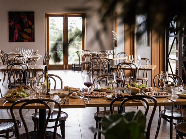 a classic dining interior at Stefano Lubiana Wines and Osteria, Granton, Tas