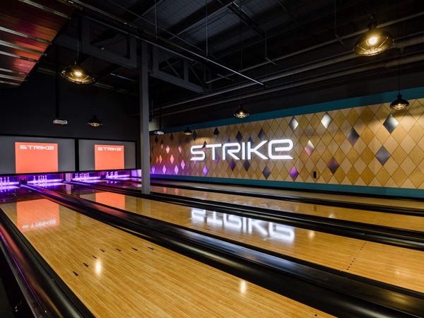 the bowling alley at Strike Bowling Bar, Sydney