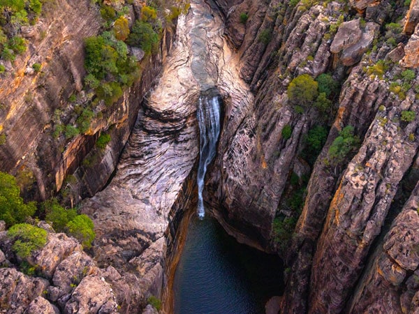 an aerial view of Kakadu falls