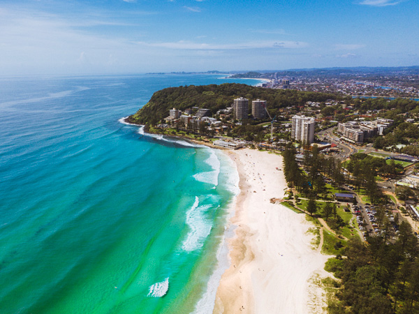 Burleigh Beach on the Gold Coast in Queensland