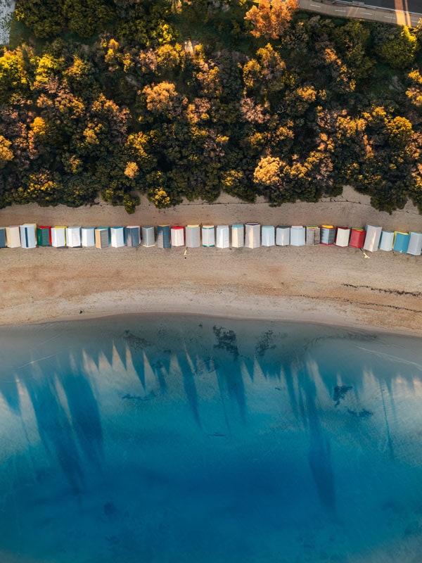 an aerial view of bathing houses on Brighton Beach