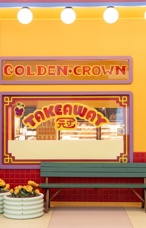 The shopfront of Golden Crown Takeaway inside Bluey's World in Brisbane