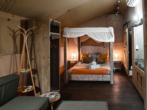 the interior of a safari hut at Bullara Station