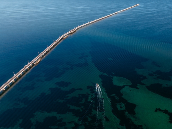 an aerial view of Busselton Jetty