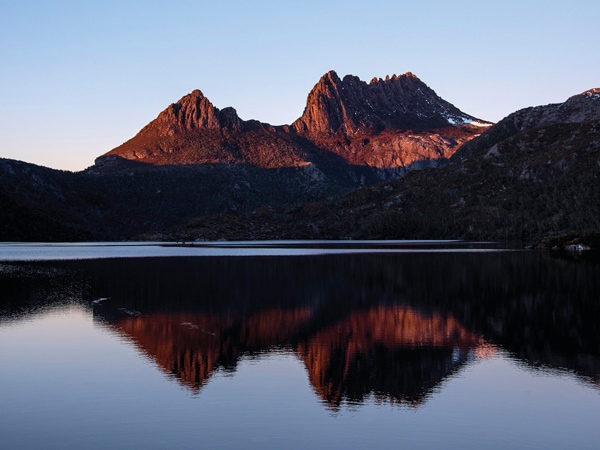 the Cradle Mountain refelcted in the Dove Lake, TAS