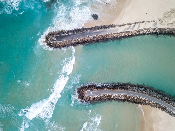 an aerial view of Cudgen Creek Mouth, Kingscliff, NSW