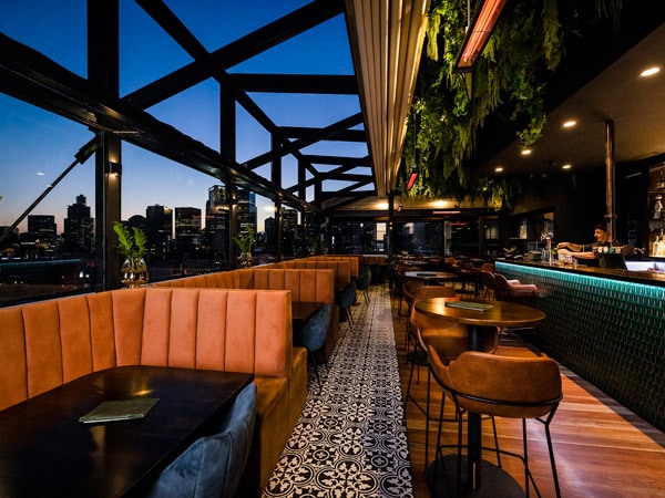 city views at night on top of Fable, Melbourne CBD