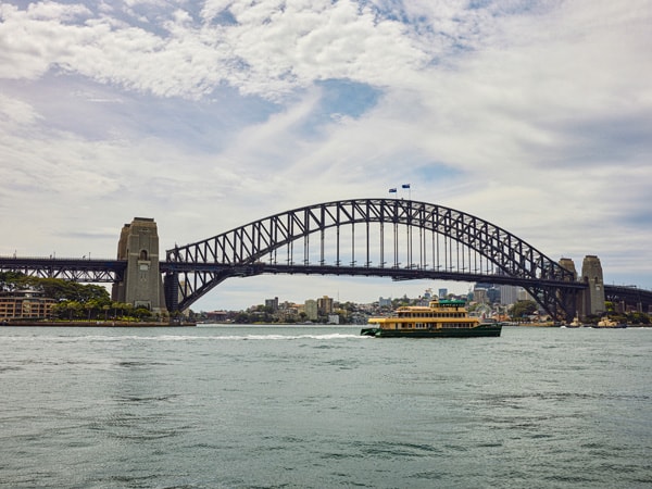 the views of The Sydney Ferry across the harbour bridge
