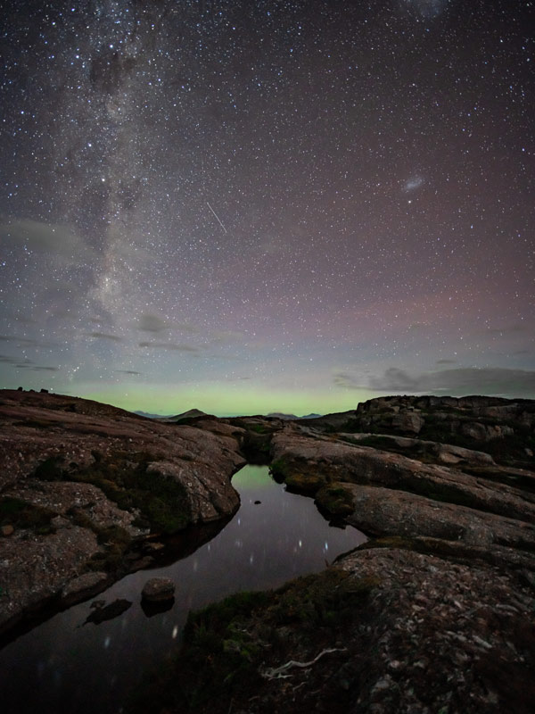 Aurora Australis in The Tyndall Range, commonly called The Tyndalls, is a mountain range that is part of the West Coast Range located in the Western region of Tasmania.