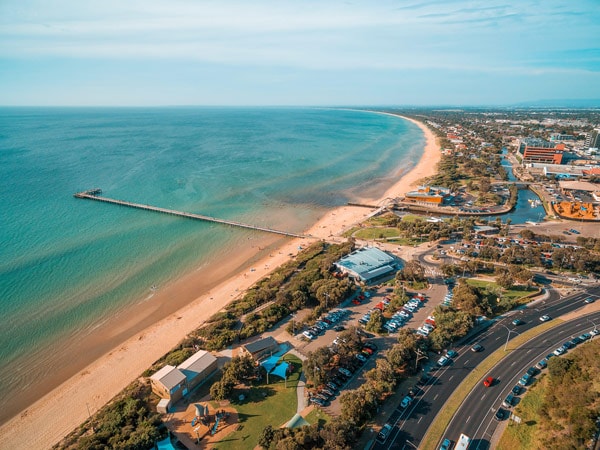 Aerial shot of Frankston beach in Victoria