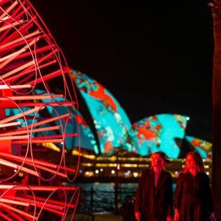 Friends explore Dandelion, Vivid Sydney 2023.