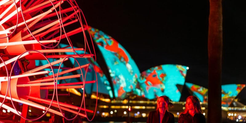 Friends explore Dandelion, Vivid Sydney 2023.