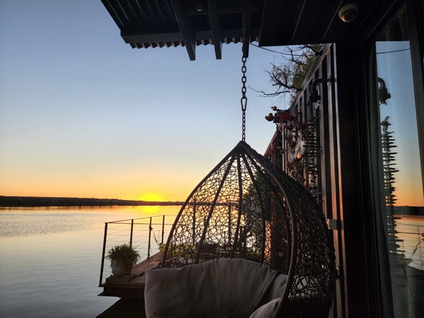 a hammock at sunset in The Cube on the Murray River, SA 