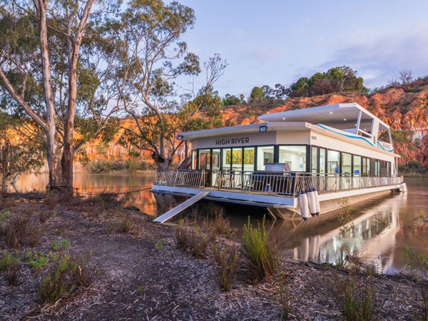 the houseboat exterior of High River on the Murray River, SA