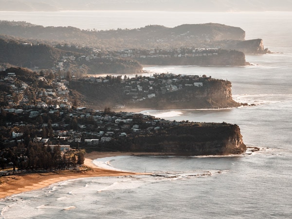 Aerial view of the headlands at Mona Vale Beach in Sydney