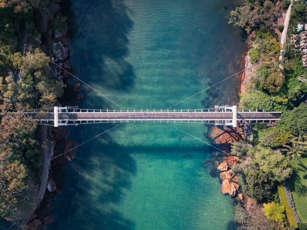 an aerial view overlooking the Parsley Bay Bridge in Vaucluse, Sydney