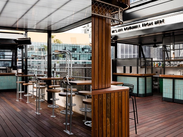 the al fresco drinking area at the Rooftop Bar, CBD