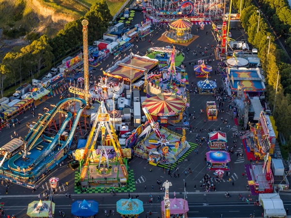 an aerial view overlooking the 2019 Royal Easter Show at theSydney Showground, Sydney Olympic Park