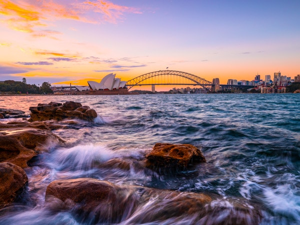 sun setting over Sydney Harbour