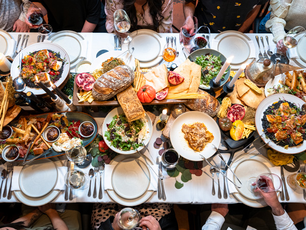 A table spread of Italian food