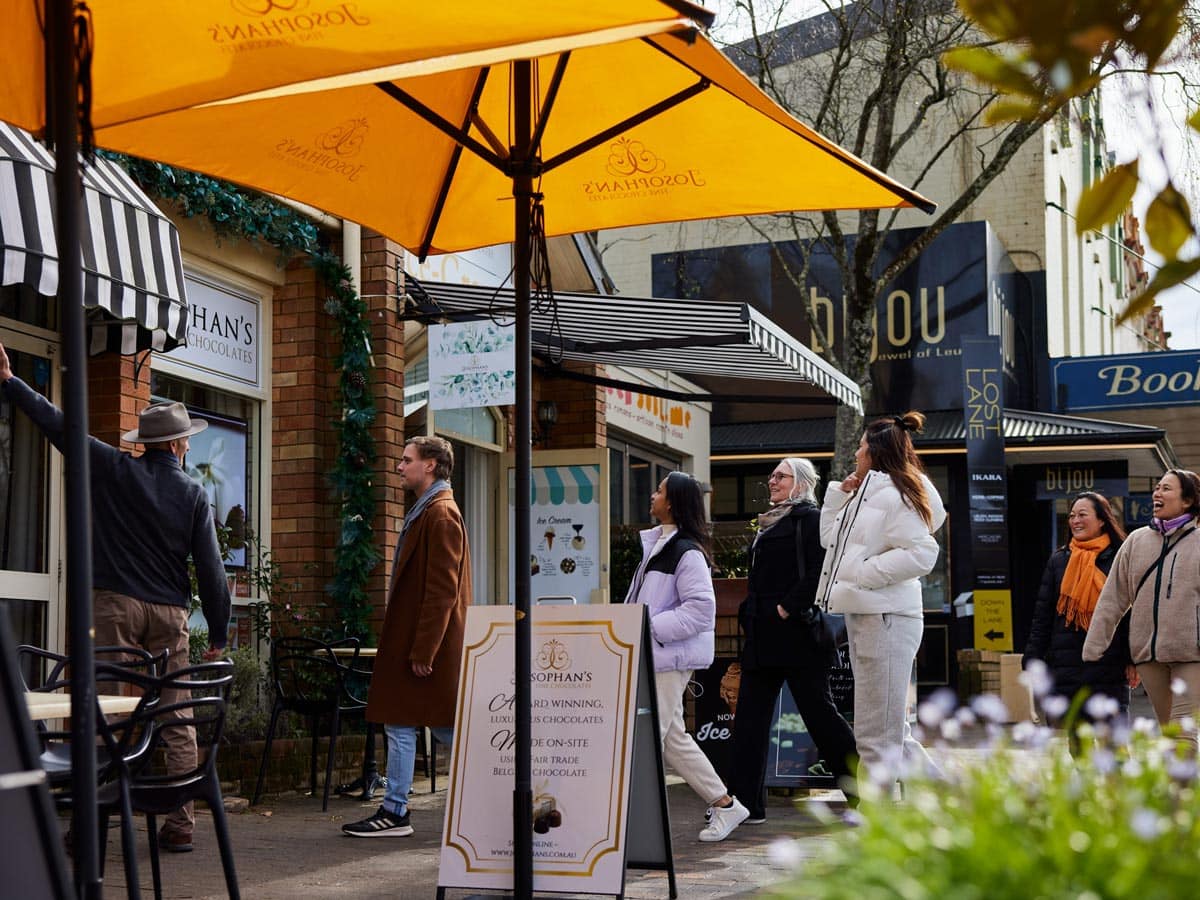 People shopping in the main street of Leura