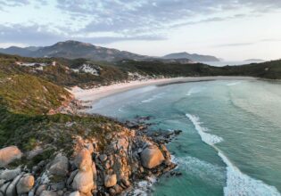 an aerial view of Squeaky Beach