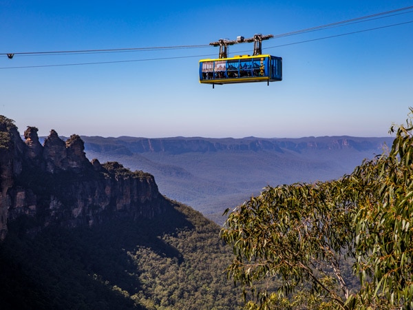 Scenic Skyway cabin at Scenic World Katoomba passing over the Jamison Valley in the Blue Mountains