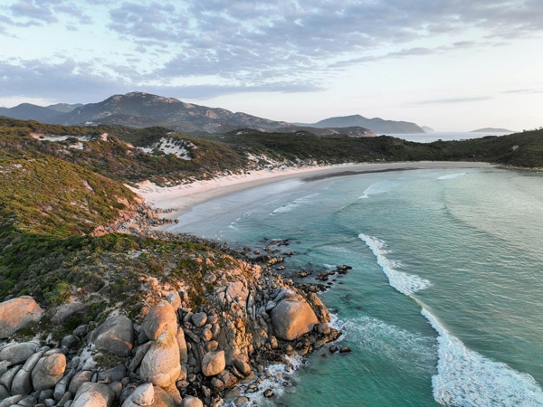 an aerial view of Squeaky Beach