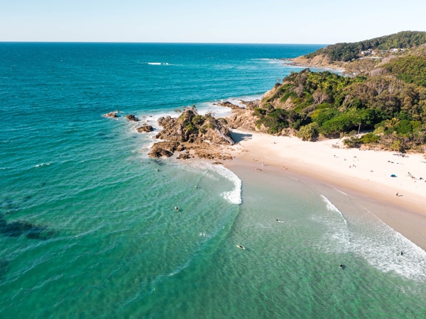 an aerial view of The Pass, Byron Bay