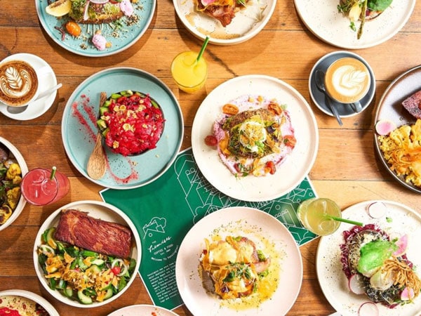 a table-top view of food at The Premises, Kensington