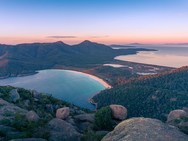 an aerial view of Wineglass Bay