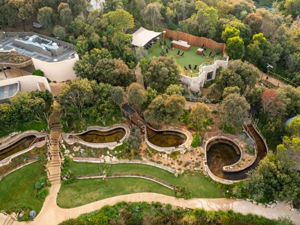 an aerial view of the plunge pools at Peninsula Hot Springs