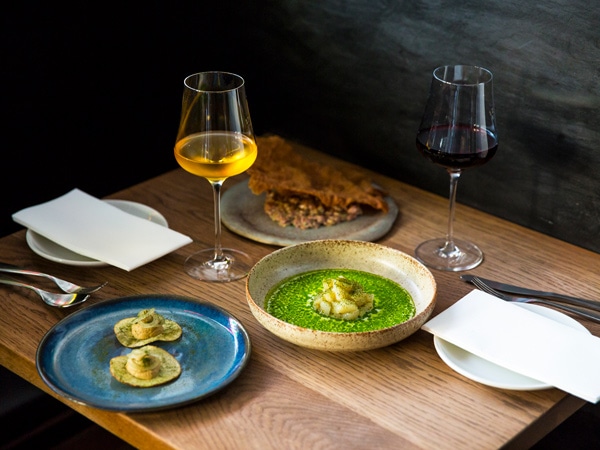 food and wine on the table at Bar Liberty, Fitzroy